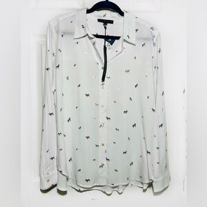 Jane and Delancey Women Dog Print Women’s Long Sleeve, Button Down Shirt Sz XL